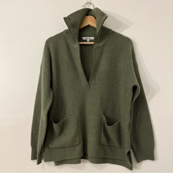 Madewell Glenbrook Half-Zip Merino Wool Blend Sweater Olive Green Size Small - Picture 4 of 7